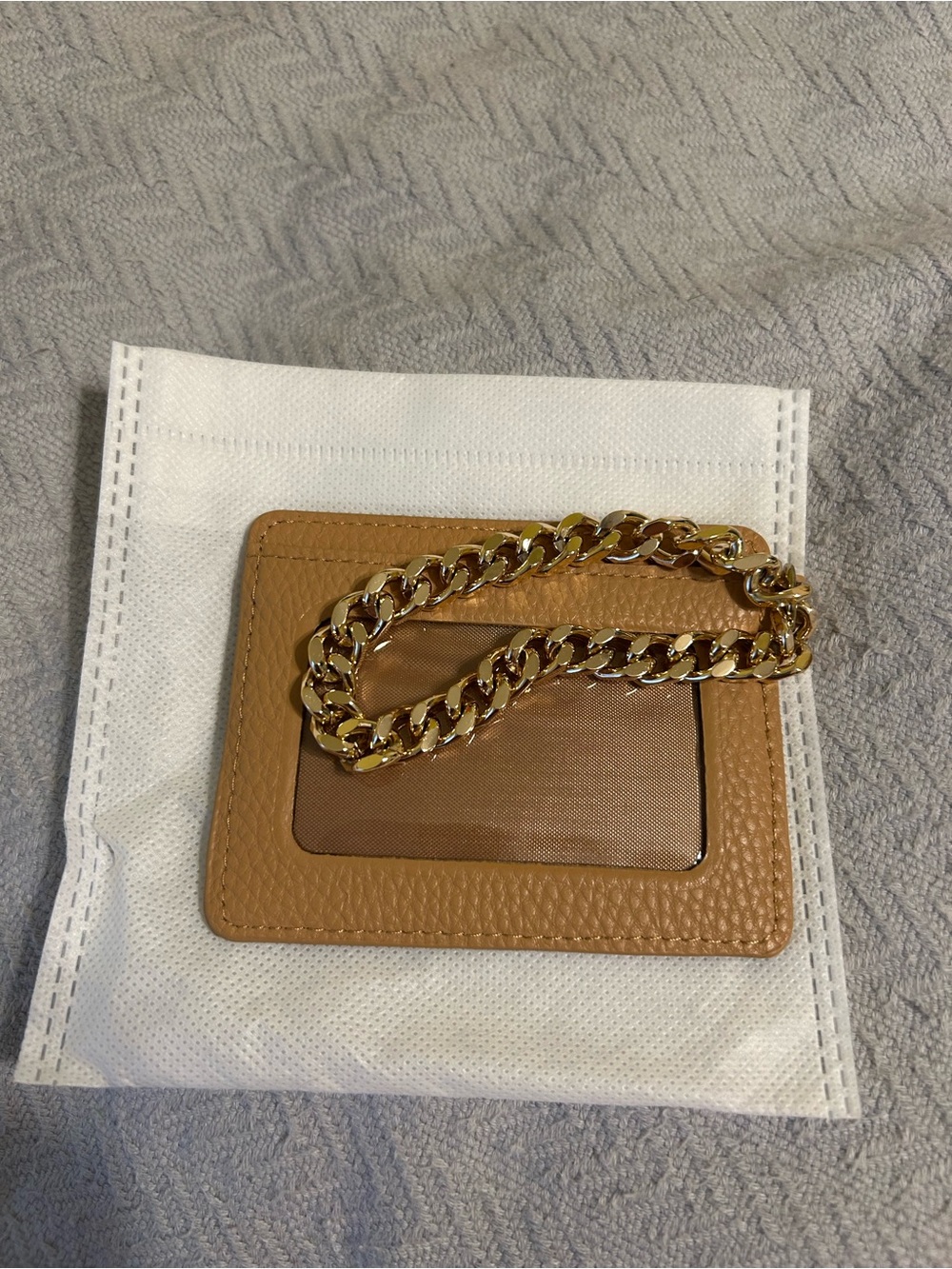 Michael Kors Tan Leather Card & Key Holder with Gold Chain